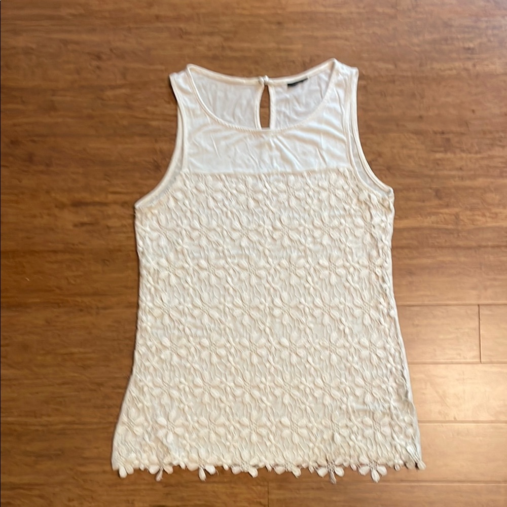White Embellished Tank Top with Scalloped Hem